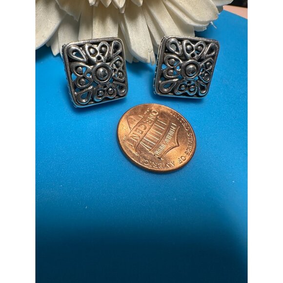 Sterling Square Cut-out Hearts Earrings - Picture 1 of 4
